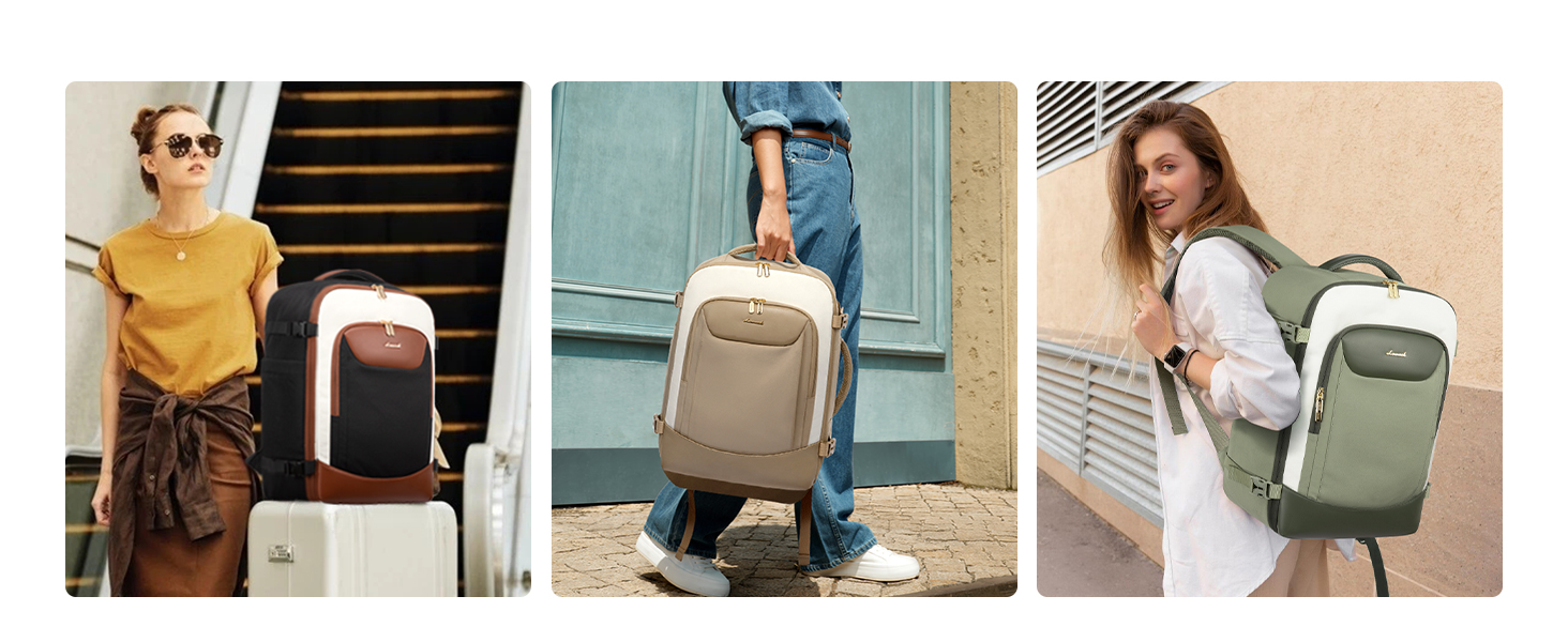 LOVEVOOK Рюкзак для ручної поклажі, 40L, для подорожей, з відділенням для ноутбука, водонепроникний, чорно-бежево-коричневий