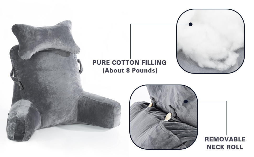 Лежак для читання з підголовником та підлокітником, сірий - ідеальний для читання та відпочинку в ліжку, на дивані чи на підлозі