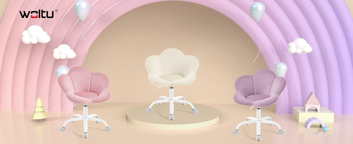 Дитячий ергономічний стілець WOLTU для столу, туалетного столика, офісу, регульована висота, оксамит, світло-фіолетовий