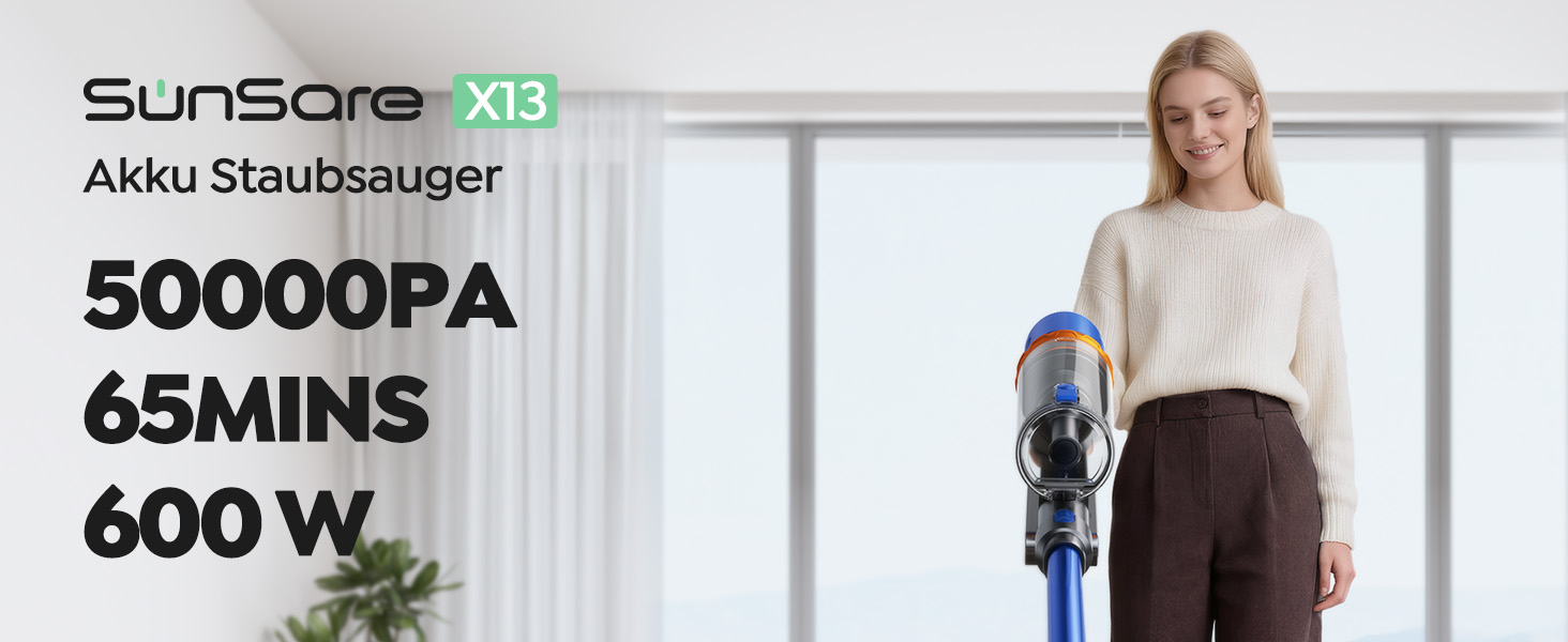 Акумуляторний пилосос SunSare бездротовий 600W 50000Pa 65хв з насадкою 1м, аромафункцією, гнучким шлангом, тримачем для зарядки, автоматичним режимом для підлоги, килимів, шерсті тварин