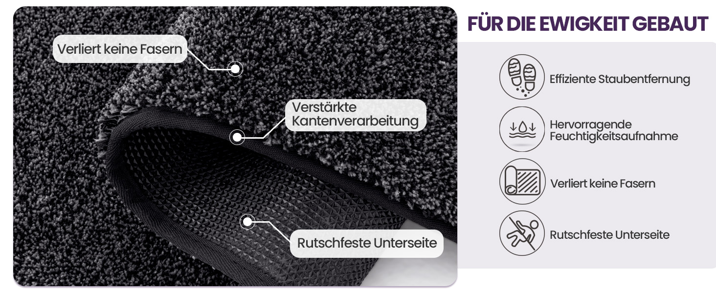 Килимок для дому DEXI 80 x 120 см, чорно-сірий, антиковзаючий, швидковисихаючий, для собак, вхідні двері, коридор