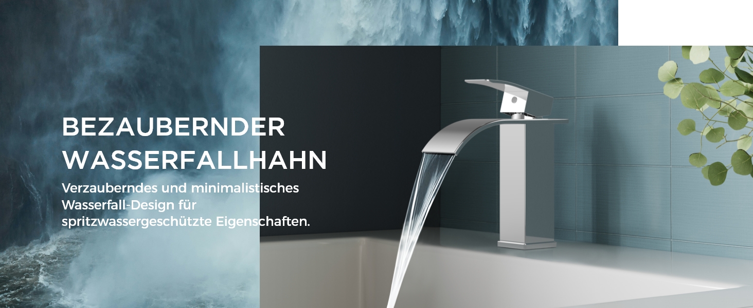 Змішувач для ванної кімнати FORIOUS водоспад, одноручний, з виливом 80 мм, хромований, економний, для ванної та туалету