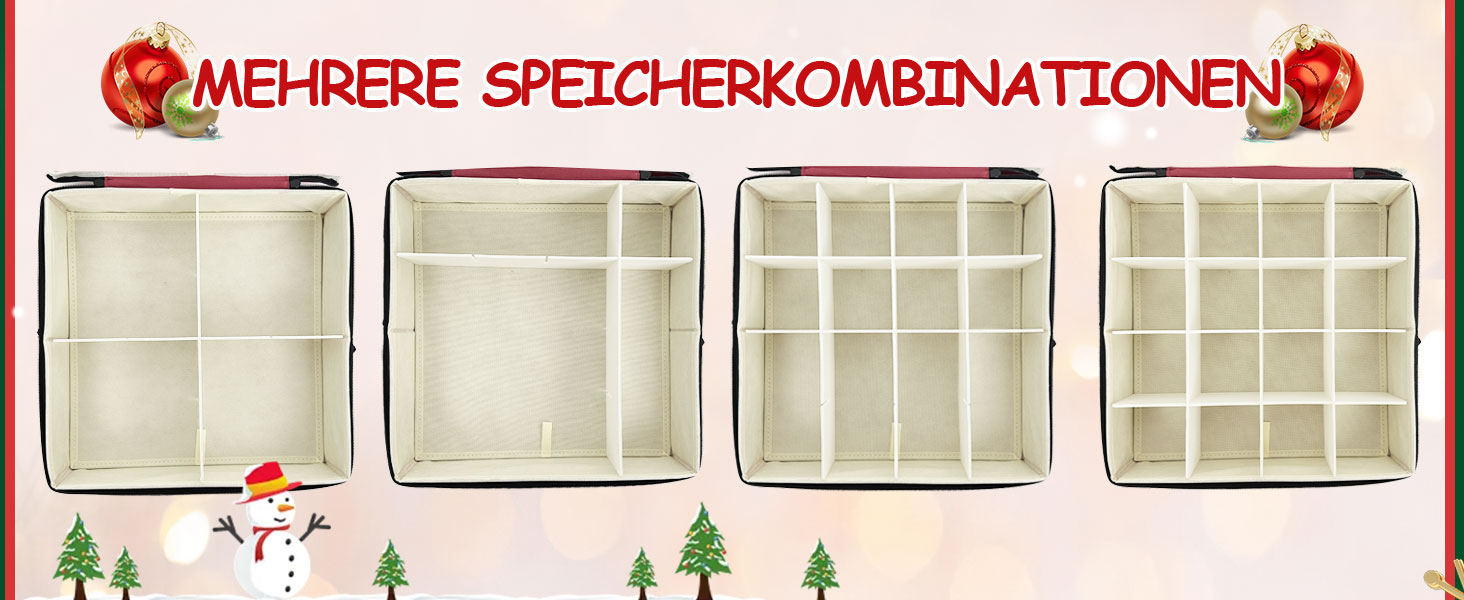 Коробка для зберігання новорічних прикрас з перегородками, 4 шт. Складана коробка для ялинкових іграшок, органайзер для куль, з ручками, червона