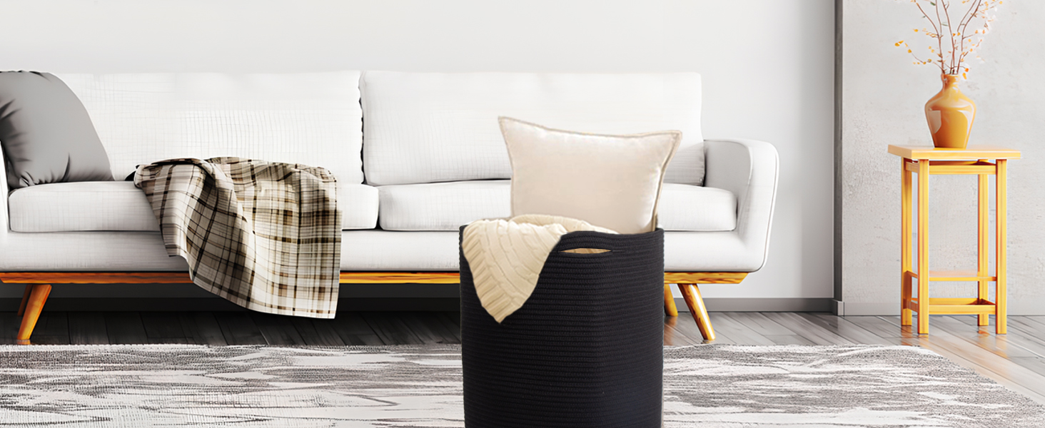 Кошик для білизни 32L з бавовни з ручками, плетений кошик для зберігання, коричневий (чорний)