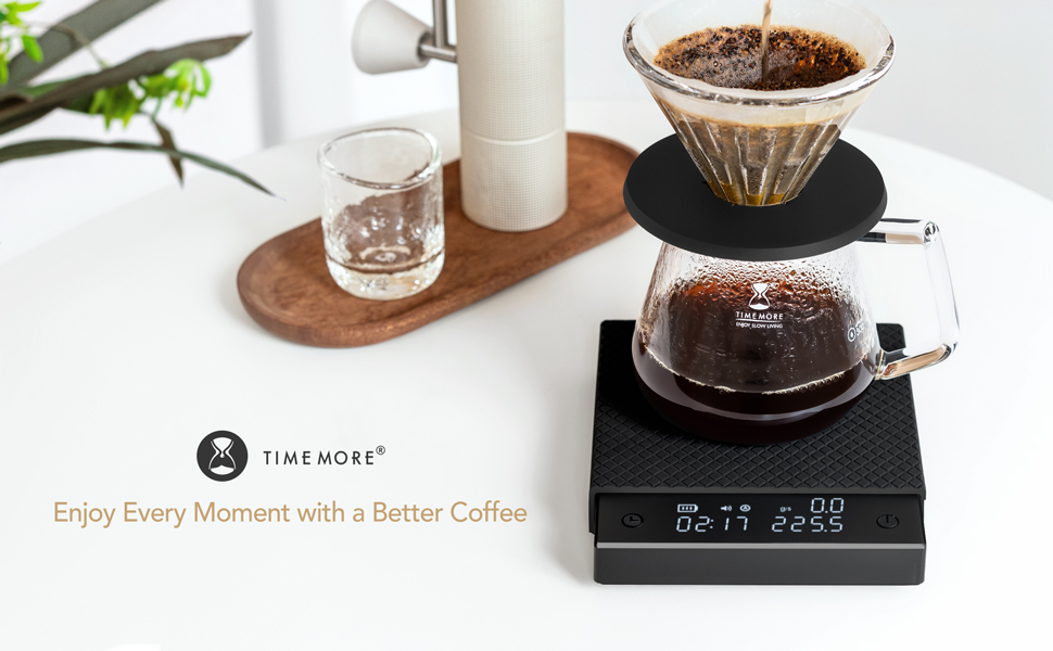 Ваги для кави TIMEMORE з таймером, контролем протікання, точність 0,1 г, автоматичний таймер, ємність 2000 г, чорний (Basic Pro)