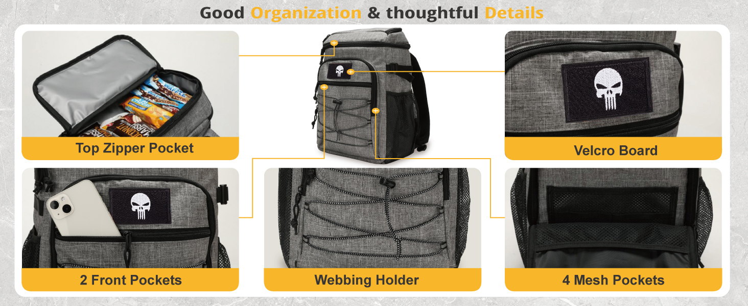 Тактичний рюкзак-холодильник 25L, вологостійкий та міцний, великий ланч-рюкзак, водонепроникний, для чоловіків, жінок, роботи, подорожей, кемпінгу, пляжу та походів (сірий)