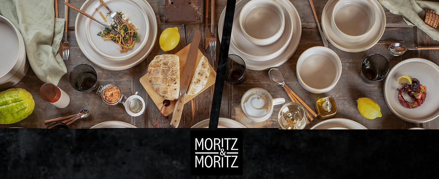 Набір посуду Moritz & Moritz CASTELLO на 4 особи, 20 предметів, бежевий - керамічний посуд: тарілки обідні, десертні, супові, миски та чашки