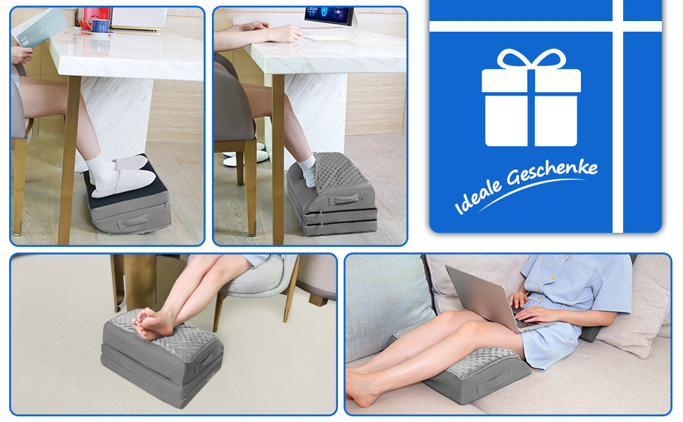 Підставка для ніг під стіл KingPavonini з гелевою пам'яттю, 3 положення, гріюча сумка для ніг, ергономічна підставка для офісного та ігрового крісла, сірий колір