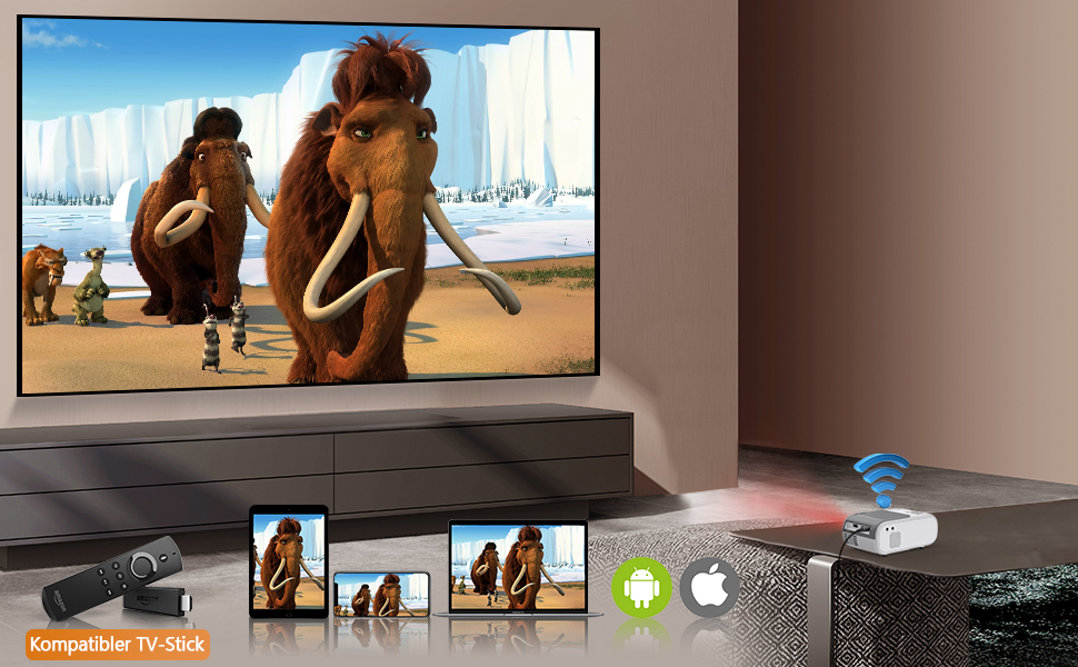 Mini-Beamer 10000 люменів, 1080P LED проектор, сумісний з TV Stick, X-Box, DVD, ноутбуком, смартфоном, Android, HDMI, USB, 5G WiFi, Bluetooth AND-Q2