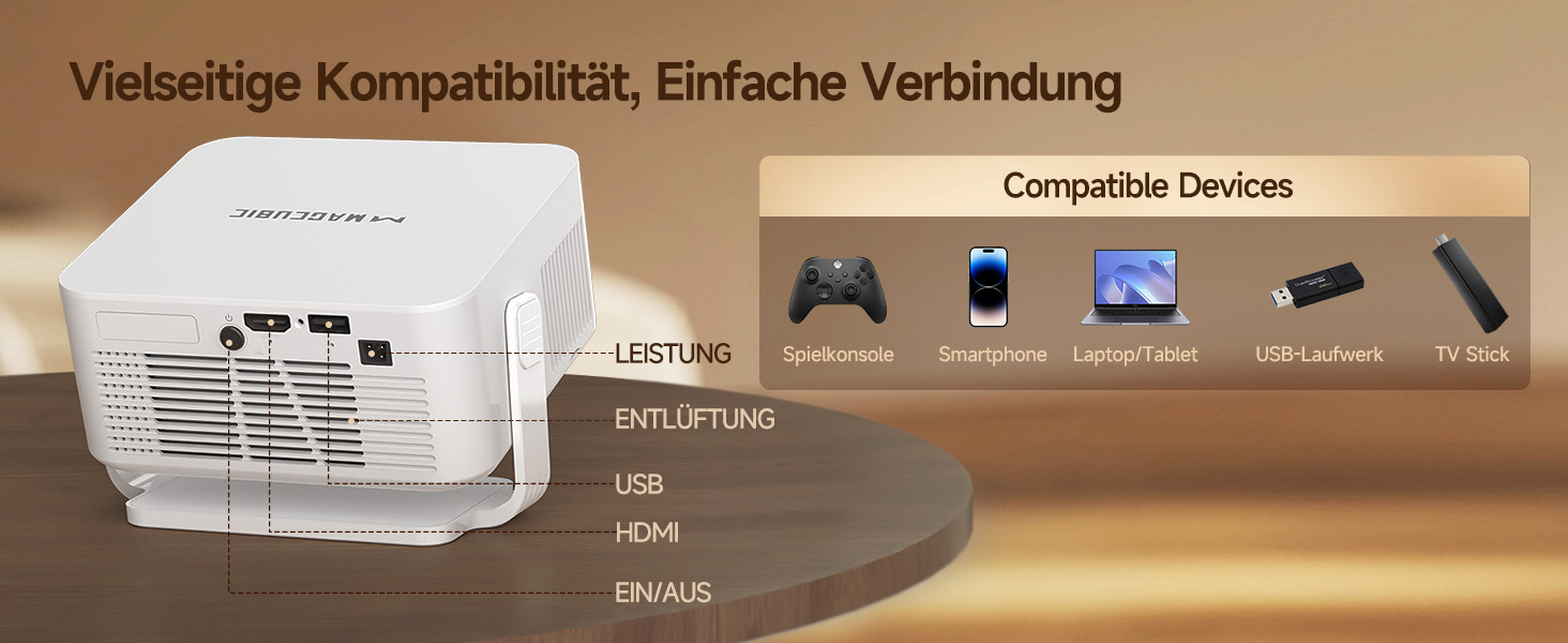 Magcubic HY300max Міні проектор 4K/8K з Android 14, WiFi 6, Bluetooth 5.4, Автофокус, для домашнього кінотеатру, білий