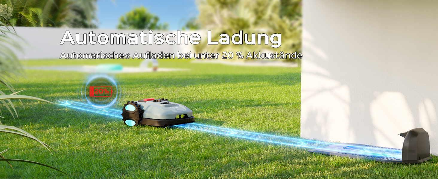 Робот-газонокосарка YARDCARE E400 з шириною скошування 18 см, керуванням через додаток, для газонів до 400 м², сенсором дощу, висотою скошування 20-60 мм, рівнем шуму менше 60 дБ, водозахистом IPX5