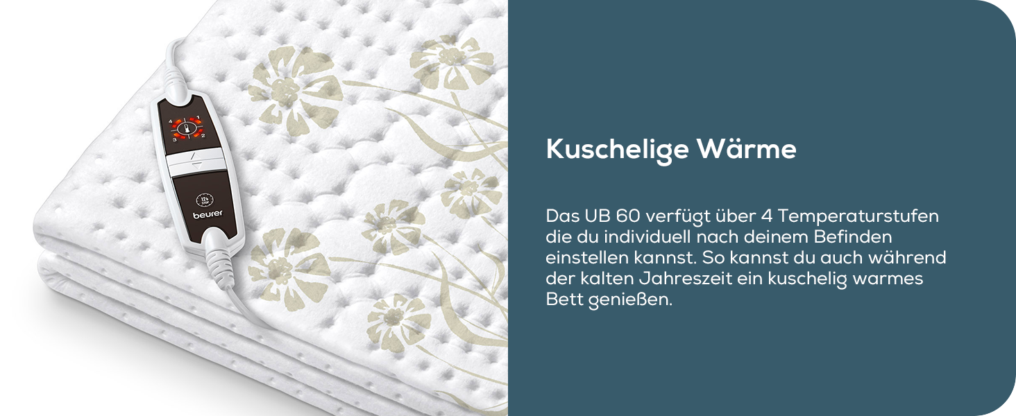 Ковдра з підігрівом Beurer UB 75, 6 рівнів температури, швидкий нагрів, бавовна, 150x80 см, автоматичне вимкнення