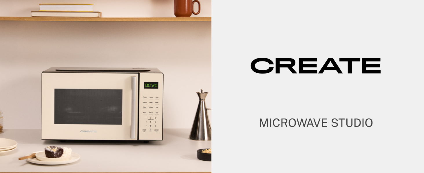 Мікрохвильова піч з грилем Microwave Studio 20 л чорна ретро-стиль, 900 Вт, LCD-дисплей, 3 програми, 9 автоматичних меню