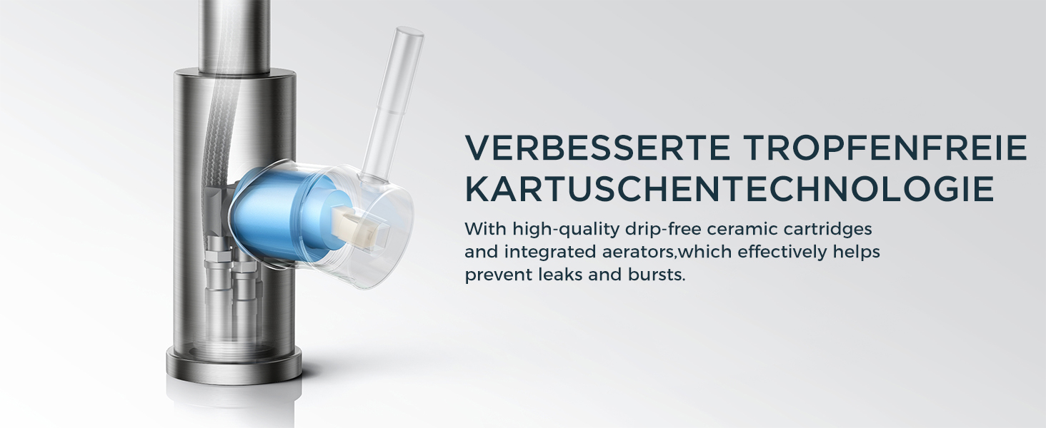 Змішувач для ванної кімнати/кухні FORIOUS Hoch 360° з нержавіючої сталі, з підйомом 175 мм, з підключенням до гарячої та холодної води, для мийки, для дому та кемпінгу