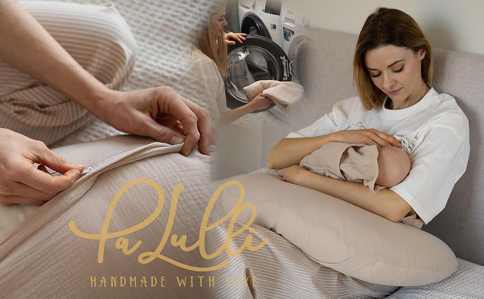 Подушка для годування та вагітності PaLulli XL (170x30 см), органічна бавовна муслін, бежева