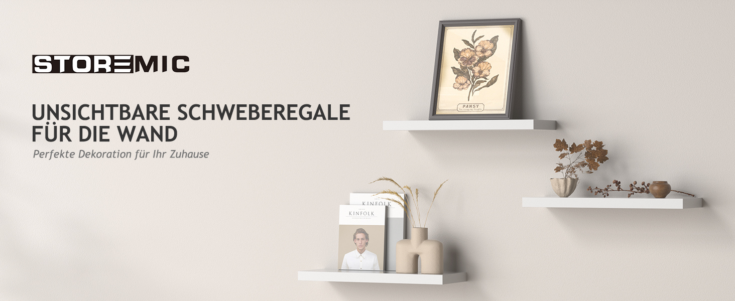 Набір плаваючих полиць Wandregal білі 40 см (3 шт) для спальні, кухні, офісу, вітальні - сучасний декор