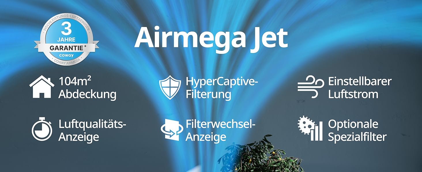 Очищувач повітря Coway Airmega Jet з HEPA-фільтром для алергіків та власників тварин, CADR 402 м³/год, нічний режим 20 дБ, від пилу, пилку та шерсті