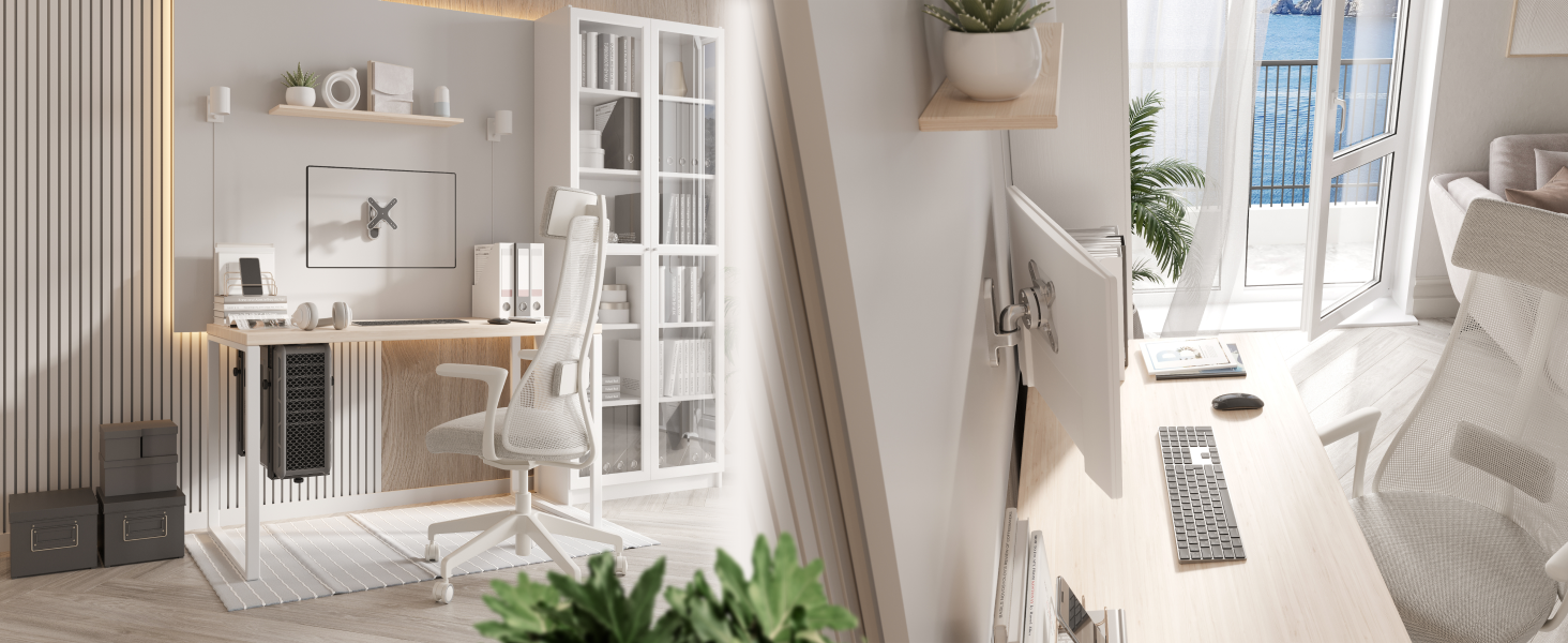 Кріплення для монітора RICOO TÜV сертифіковане, поворотне та нахильне, універсальне, 13-32 дюйми, VESA 75x75, 100x100 мм, до 15 кг, срібний колір