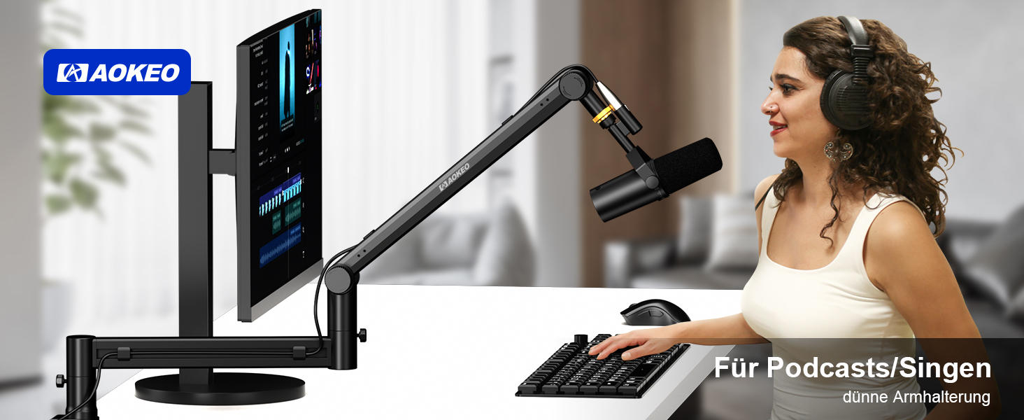 Стійка-тримач для мікрофона Aokeo AK-58 низькопрофільна, для HyperX QuadCast, SoloCast, Elgato Wave, Shure SM7B, Blue Yeti, Blue Snowball