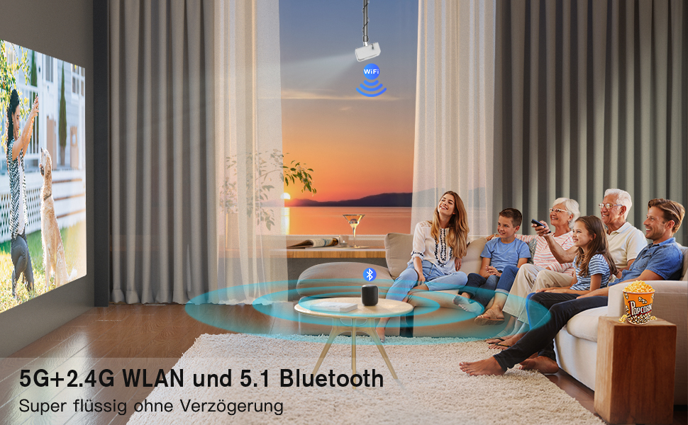 Портативний проєктор Smart Mini Beamer 4k з автофокусом та корекцією трапецеїдальних спотворень, 28000 люмен, WiFi6, Bluetooth, Full HD 1080P, 210° оберт, для домашнього кінотеатру та використання на відкритому повітрі (сумісний з Netflix та Dolby Audio, модель A-25000L)