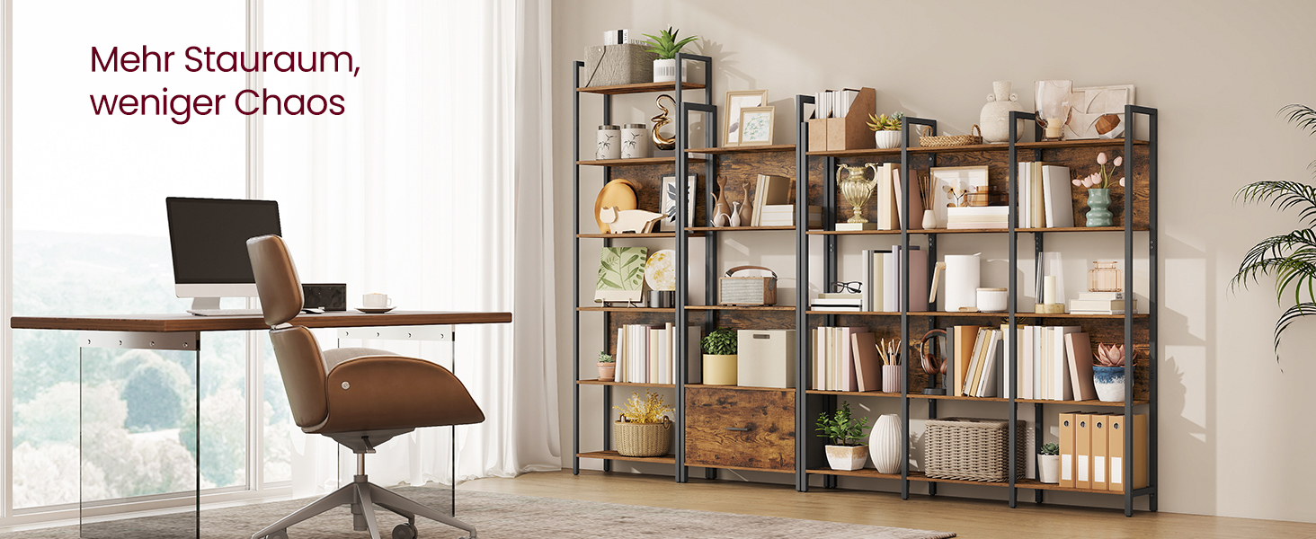 Стелаж VASAGLE з 5 полицями: для кухні, офісу, вітальні. Сталевий каркас, індустріальний дизайн, розмір 24x128x154,1 см, колір vintagebraun-tintenschwarz