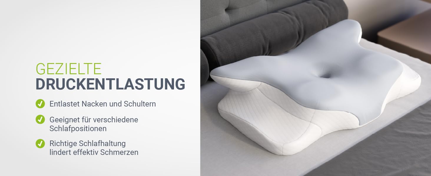 Подушка для шиї Juskys 2 шт. з Memory Foam, ергономічна, дихаючий чохол, для здорового сну - білий/сірий