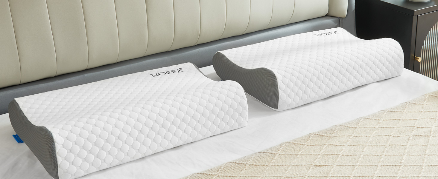 Подушка NOFFA з піною з пам'яті Memory Foam, ортопедична, для сну на спині, боці та животі, регульована висота та жорсткість, 55 x 35 x (11/8, 8/5) см, 60 x 35 x 12 см, сірий & білий колір