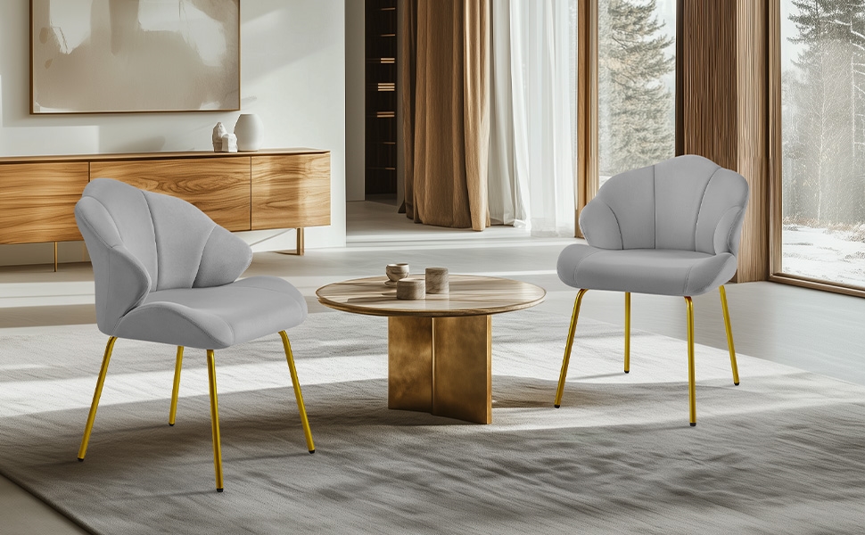 Крісло Yaheetech у формі мушлі, сучасне крісло-вушко, м'яке крісло з металевими ніжками, поліестер, для вітальні/туалетного столика/спальні, комплект, білий/світло-сірий