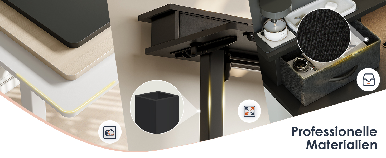 Регульований стіл OffiGo 140x60 см з L-подкоркой, USB-роз'ємом та висувною шухлядою. Чорний колір.