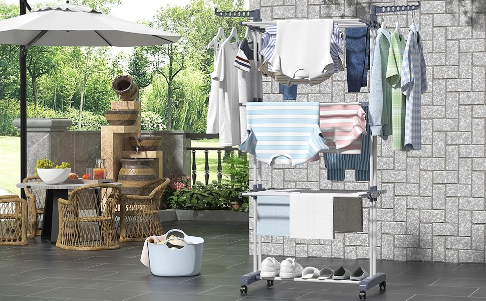 Сушарка для білизни вертикальна SIMPDIY, розкладна башта-сушарка з 6 крилами та 2 бічними панелями, мобільна сушарка на колесах для дому та вулиці, сіра