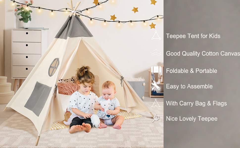 Kinder Tipi Zelt - класичне індіанське намет для дітей, бавовняний намет для дівчаток та хлопчиків з сумкою, складане ігрове будиночок для дому та на вулицю