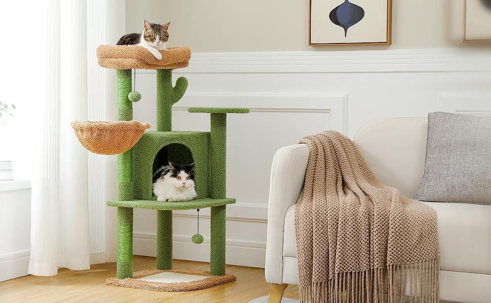 Кактус Котяче дерево 216-285см, 5 ярусів Cat Tower з гамаком, платформами та кулями (зелений)