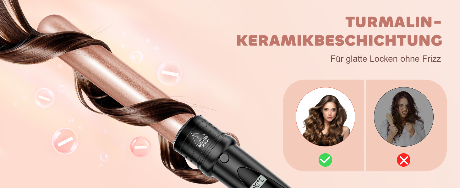 Локкенштаб NWOUIIAY 6 в 1 з LCD-дисплеєм, керамічним покриттям, набір для створення локонів, багатофункціональне змінне насадки, для великих та маленьких локонів, з рукавичками, регулювання температури (колір шампань)