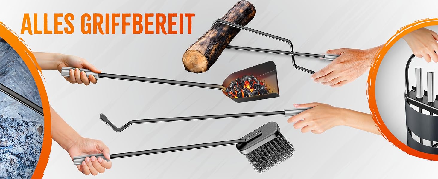 Набір для каміну KESSER® 5 предметів | Сучасний дизайн, з покриттям, з нержавіючої сталі, антрацит