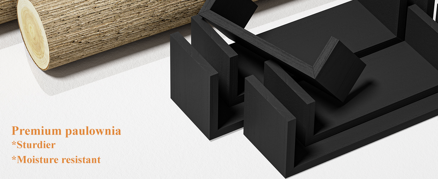 Полиця настінна SRIWATANA біла 5 шт., дерев'яна, плаваючі полиці до 40 кг, сучасна настінна полиця для декору, DIY монтаж для вітальні, ванної, спальні, офісу, кухні (Чорний)