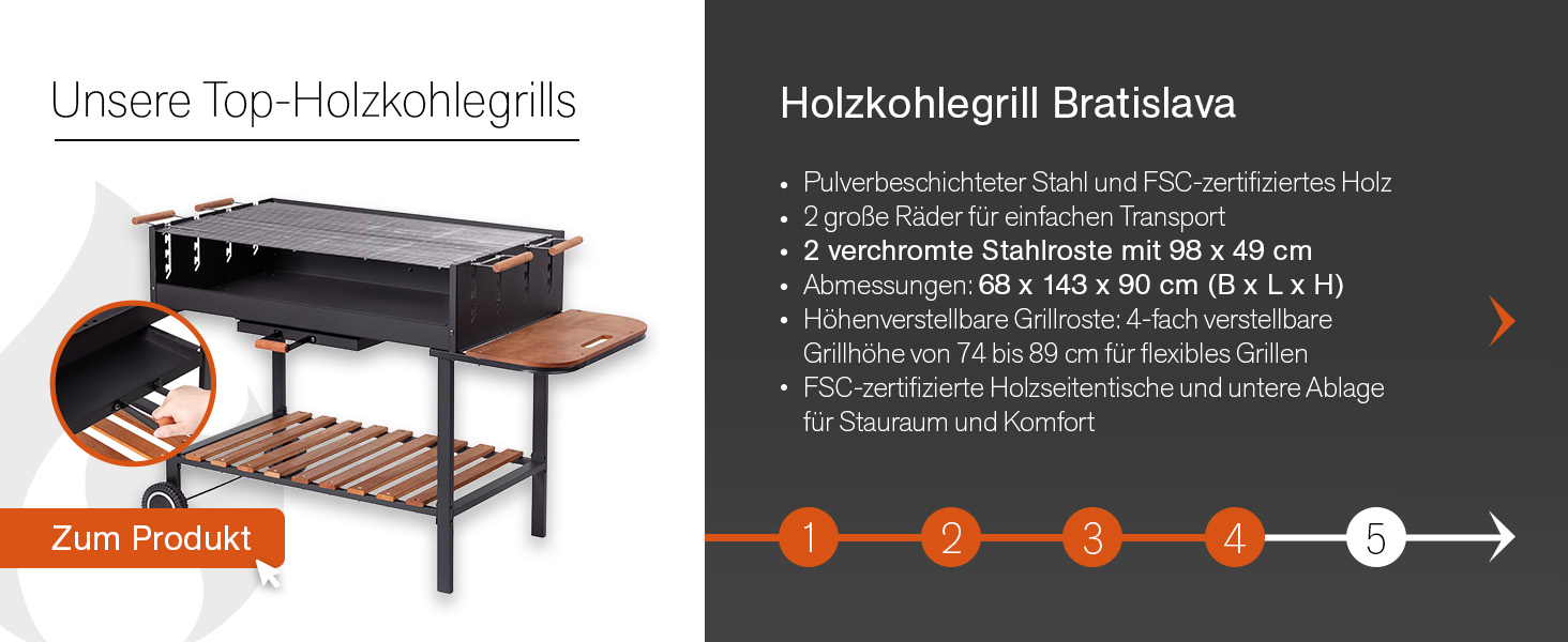 Мангал Tarrington House Brigida з чавунною решіткою, сталь, 2 регульовані решітки, на колесах, чорний