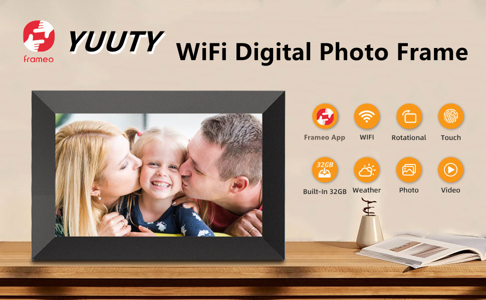 Цифрова фоторамка YUUTY WLAN 10.1 дюймів, 32ГБ, HD IPS LCD сенсорний екран 1280x800, автоматичний поворот, підтримка віддаленого передачі фото