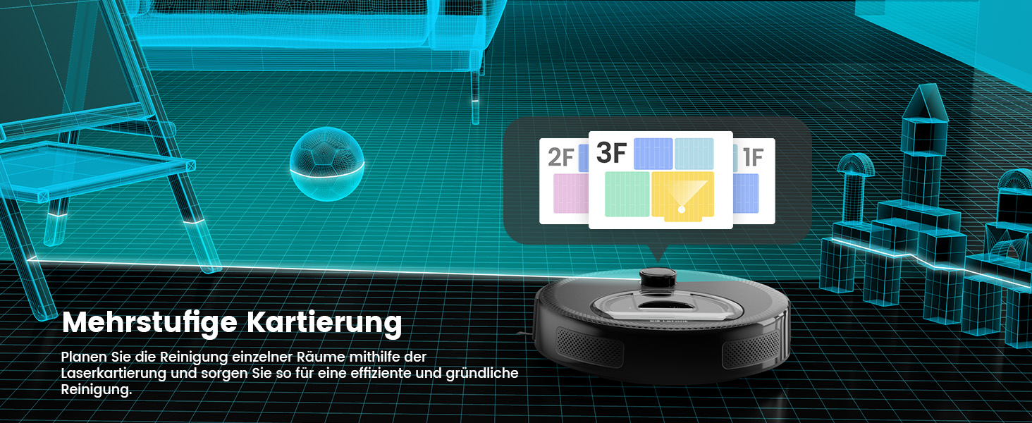 Робот-пилосос LEFANT M330 Pro з функцією миття, 5000Pa, лазерна навігація, LiDAR, 150 хв, розпізнавання килима, керування через додаток/голос, для видалення шерсті тварин, чорний