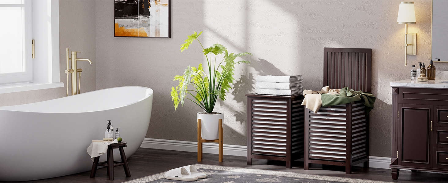 SMIBUY Кошик для білизни з бамбука з кришкою для зберігання одягу, іграшок та рушників (горіх, коричневий)