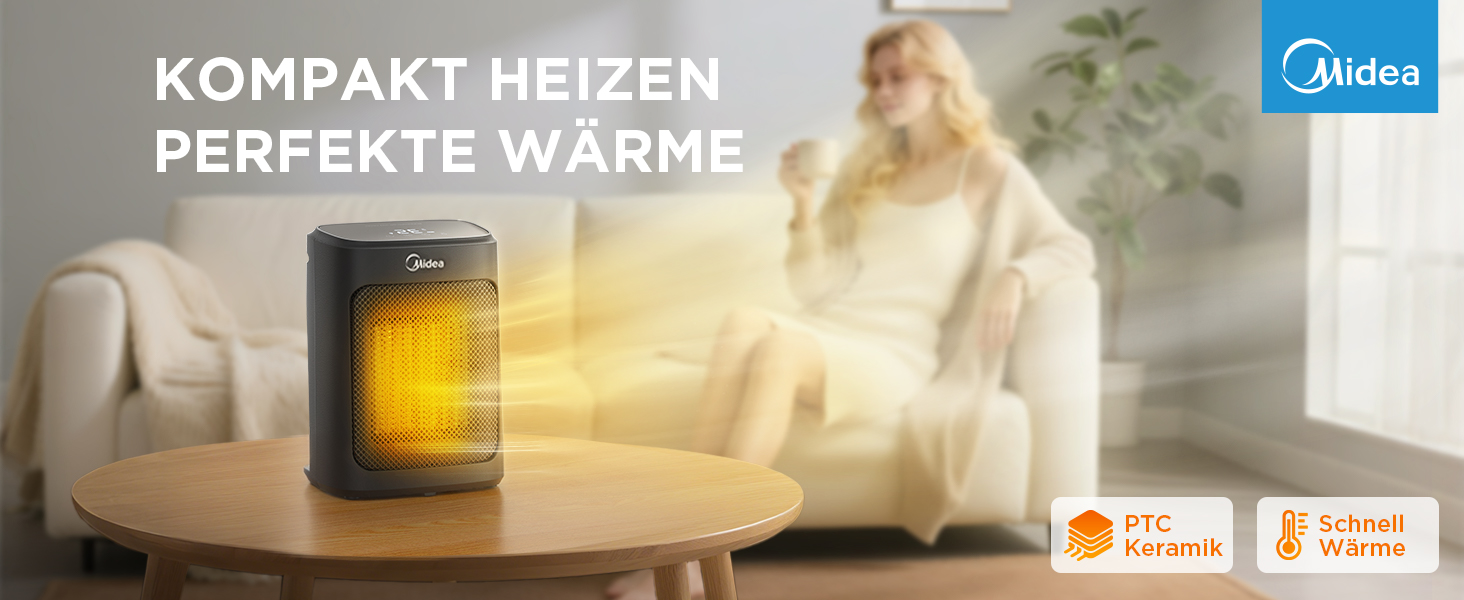 Електричний обігрівач Midea Nty15-19Cae: керамічний, портативний, 1500 Вт, з термостатом, білий та чорний