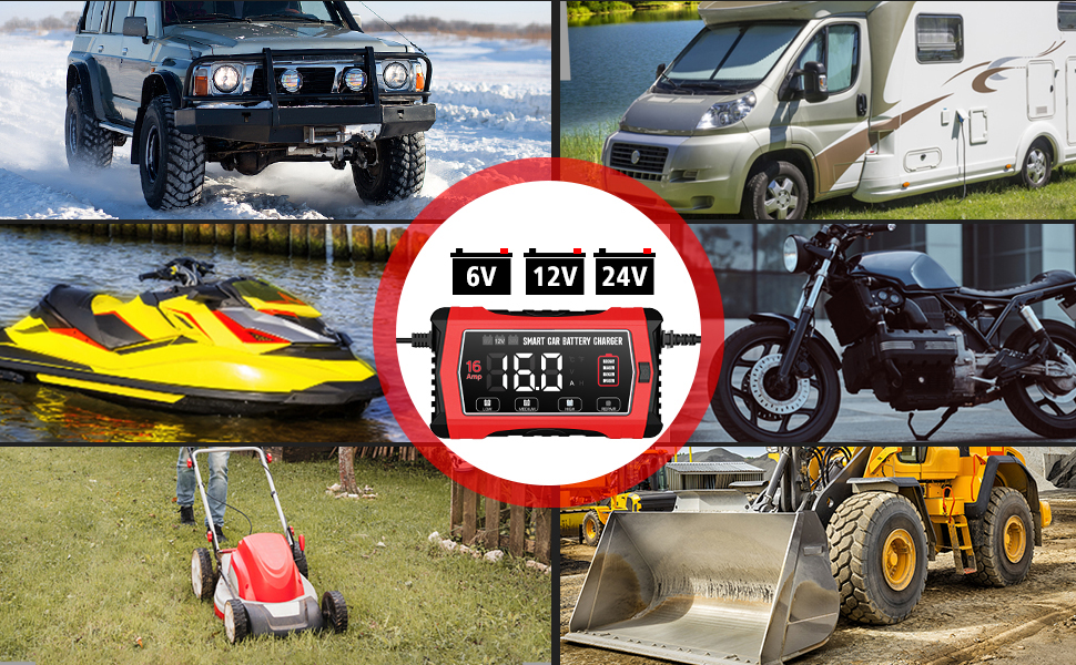 Зарядний пристрій для акумулятора 12V/24V Haisito: Швидка зарядка AGM, Gel, MF, EFB, SLA, VRLA (16A)