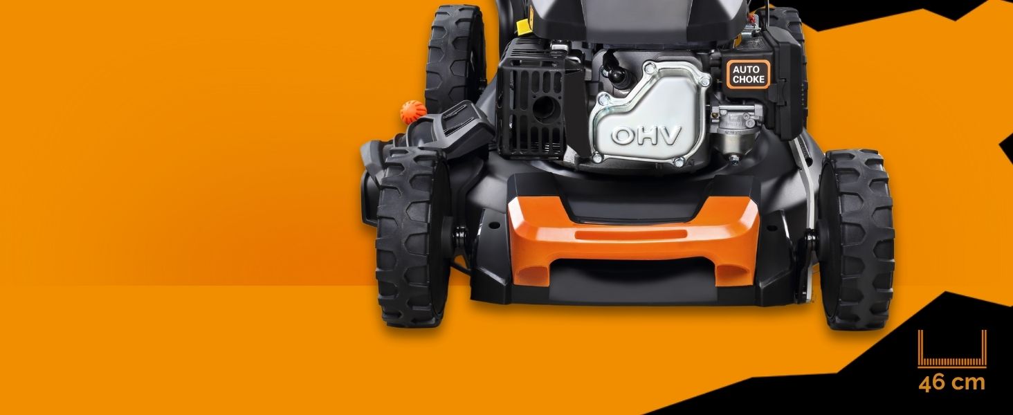 Бензиновий газонокосарка FUXTEC FX-RM4346 4-в-1 з приводом на задні колеса, ширина косіння 42 см, 46 см об'єм двигуна, 40л травоспікач