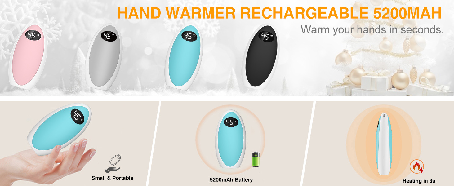 Портативний нагрівач рук Powerbank 5200mAh USB, електричний нагрівач для рук, для кемпінгу, катання на лижах, подарунок (блакитний)