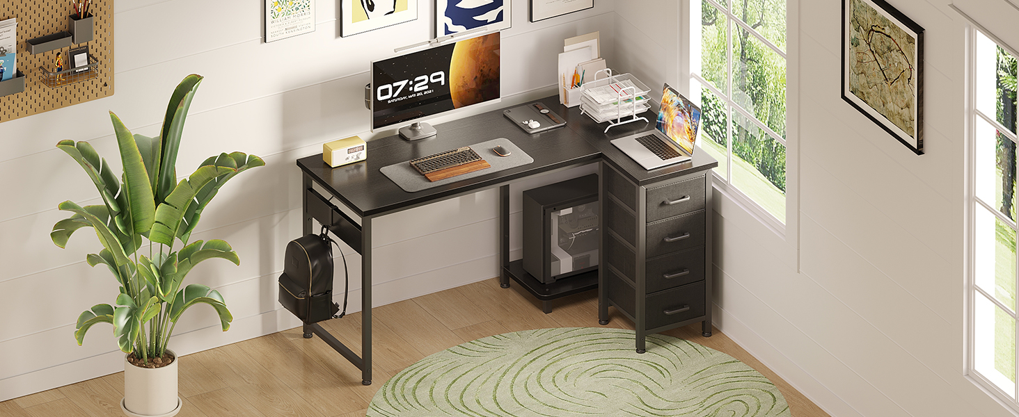 Комп'ютерний кутовий стіл Coleshome 100x70 см з 4 шухлядами, білий. Регульований стіл для офісу, кабінету, спальні. Розміри: 100x70 см, 120x70 см (чорний)