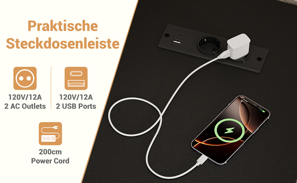 Ігровий стіл з LED підсвічуванням та розетками, стіл для комп'ютера з USB, стіл для ПК з підставкою для монітора, сучасний офісний/письмовий стіл для офісу та ігрової кімнати, чорний