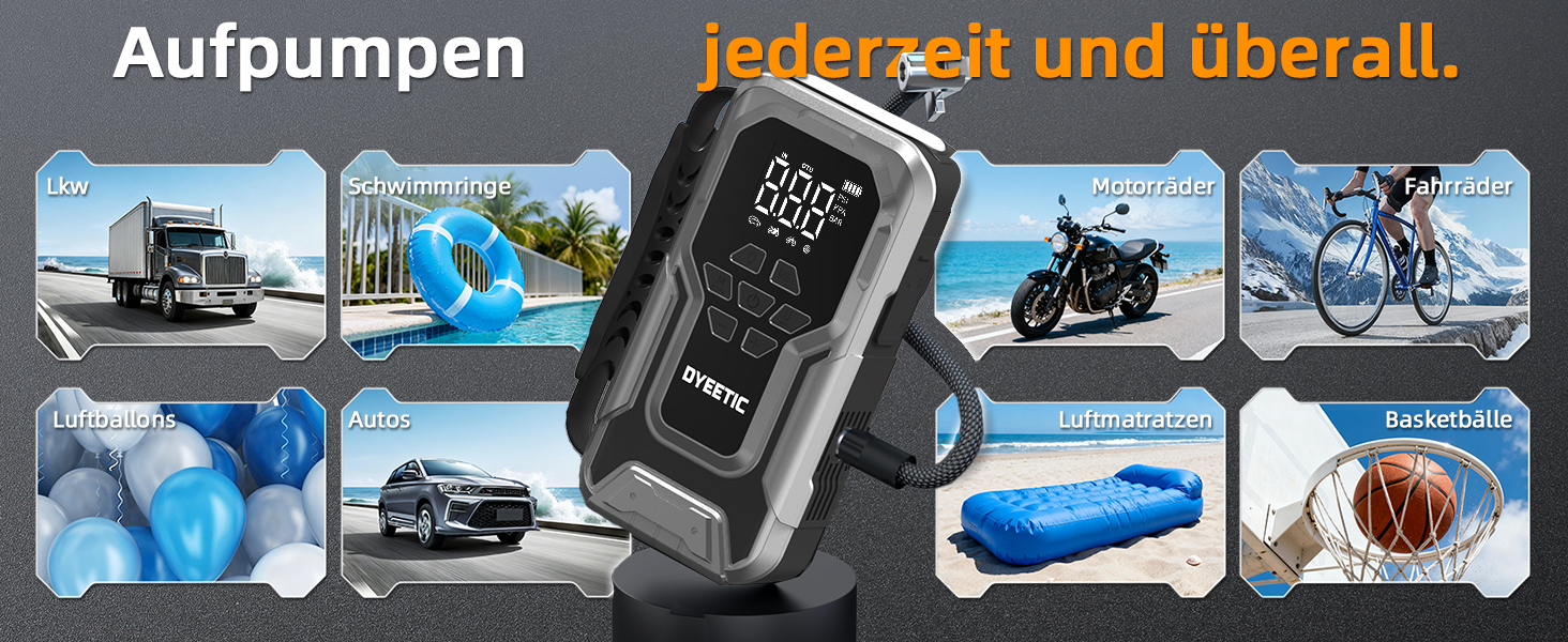 Powerbank Starthilfe 6000A з компресором 150PSI: портативний пусковий пристрій для авто та мото (бензин, дизель до 10.0L) з LED-ліхтариком QC3.0, срібний