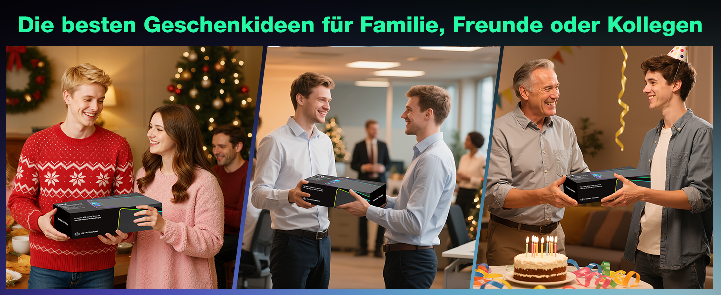 Ігрова підставка для миші RGB з бездротовою зарядкою Qi 15W, LED-підсвічування, 10 режимів, водонепроникна, протиковзна, для геймінгу, ПК, офісу (чорний PU)