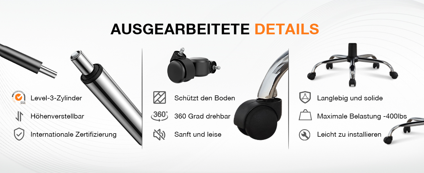 Ергономічне крісло для офісу 180 кг, комп'ютерне крісло з високою спинкою та широкою сидінням, регульовані підлокітники, для офісу, дому, геймінгу, сірий (без масажу)