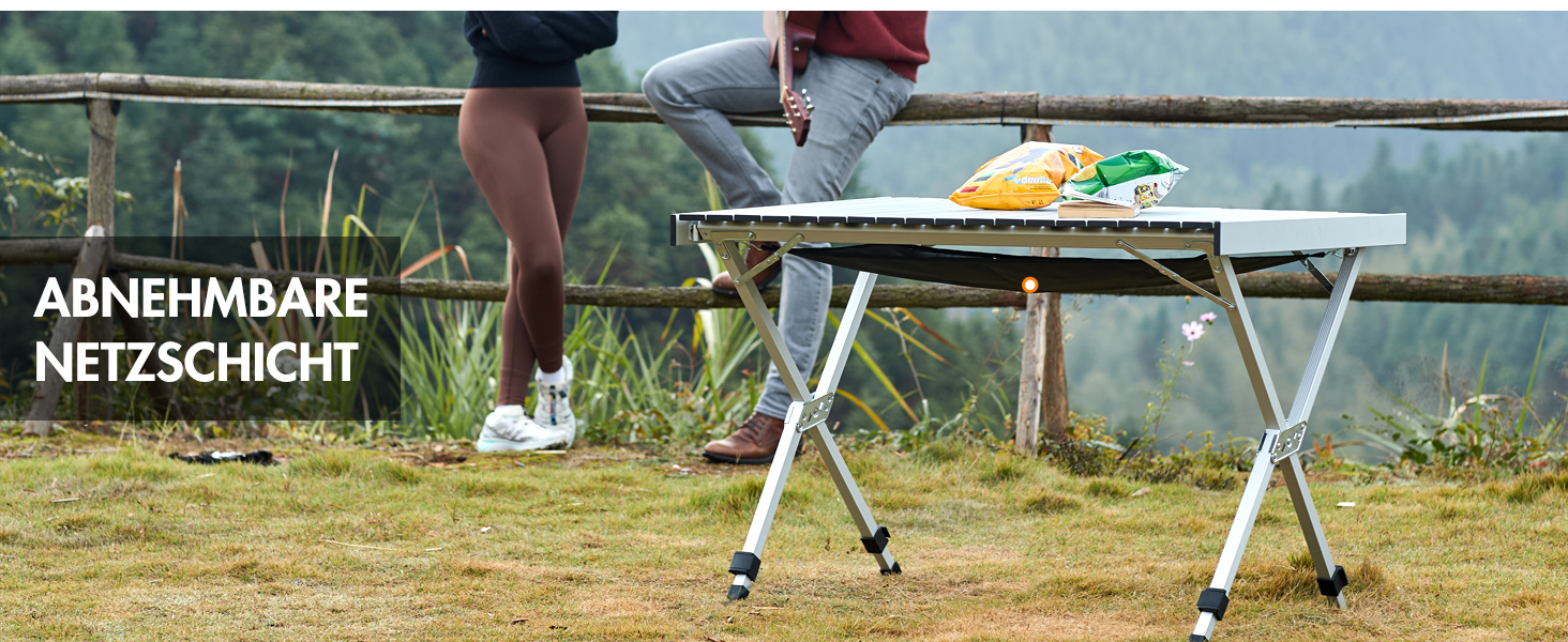 Складаний кемпінговий стіл PORTAL з регулюванням висоти, алюмінієвий, 108 x 71 см, легкий стіл для пікніка, саду та подорожей (Сріблястий)