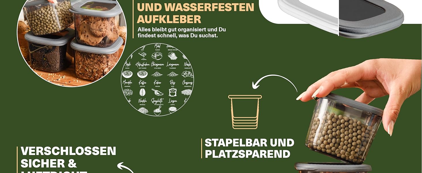 Набір контейнерів для зберігання продуктів 12 шт. 550 мл, сірий. Без BPA, герметичні, для крупи, борошна, спецій. Органайзери для кухні
